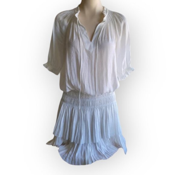 Anthropologie Current Air Aurelie Pleated drop waist white Mini Dress size small - Picture 7 of 14